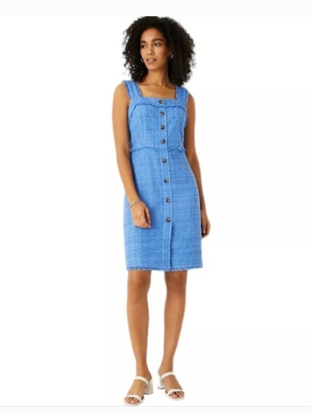 Ann Taylor Button-Front Tweed Midi Dress
